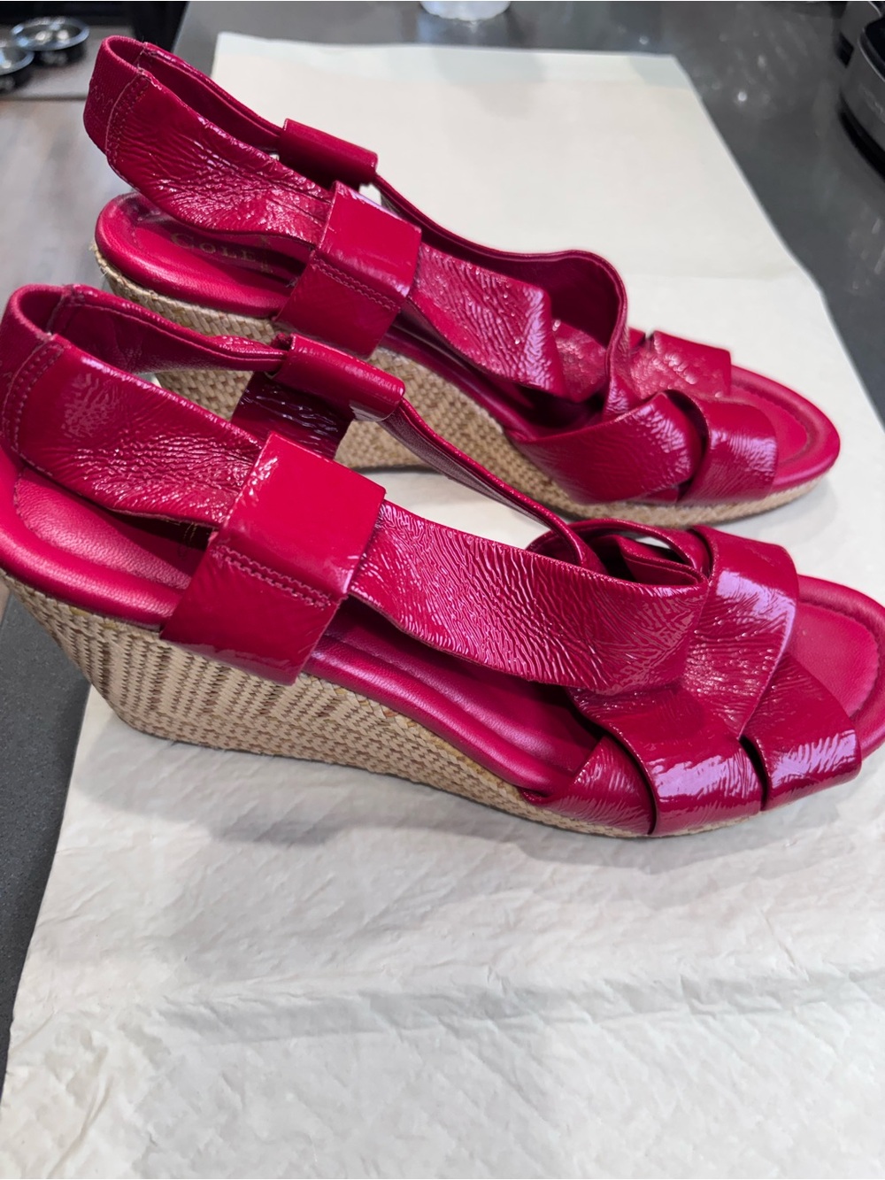 Cole Haan Air Dinah Wedge Sandals Red Patent Size 8